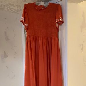 Polagram Burnt Orange Smocked Maxi Dress